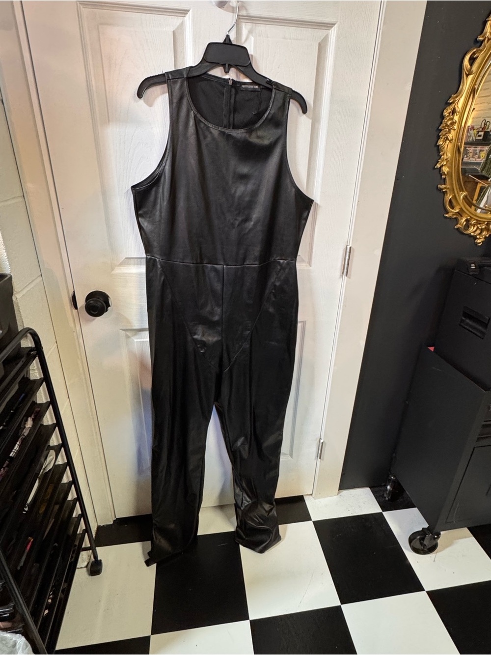 Pretty Little Thing Sleeveless Faux Leather Black Jumpsuit